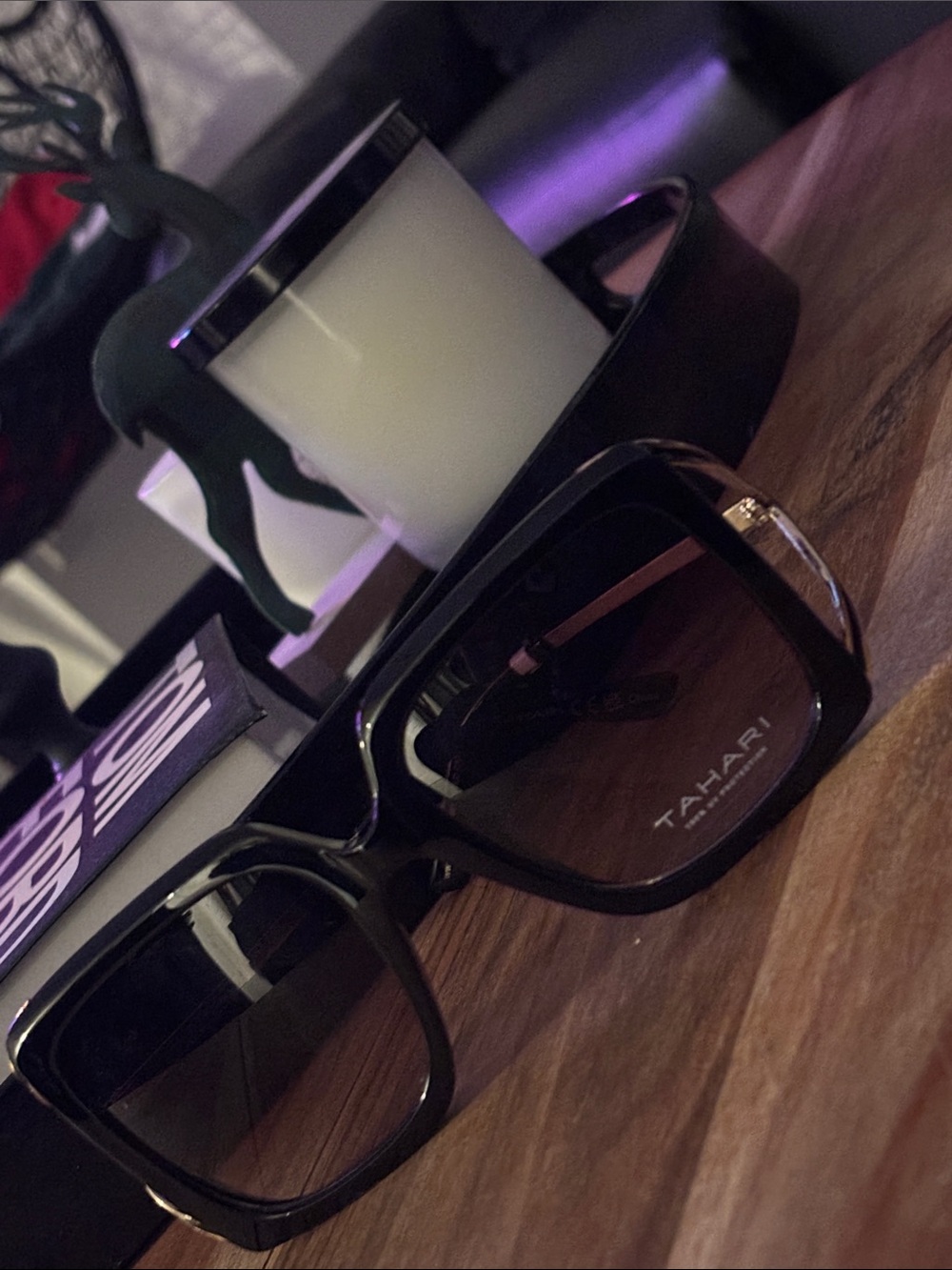 Tahari Black Frame Sunglasses with Purple Gradient Lenses